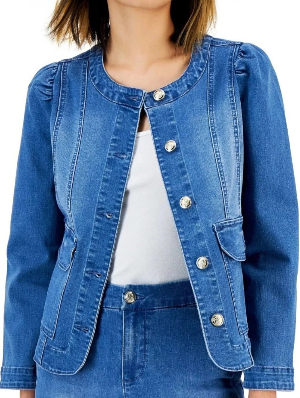 Charter Club RIO WASH Women's Puff-Sleeve Denim Jacket,size XL.